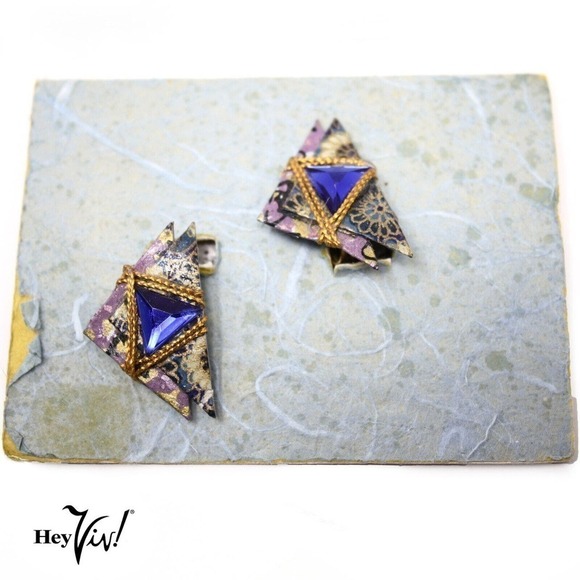 Vintage Alyssa Levitan Handcrafted Origami Clip On Earrings 1991 Original Card - Picture 2 of 9
